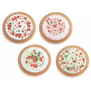Set 4 suporturi vase fierbinti pluta ceramica multicolora Capsuni Ø 20 cm