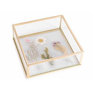 Cutie sticla si flori uscate cm 14 x 14 x 5 H