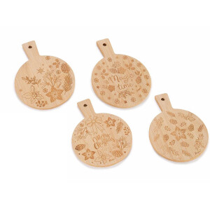 Set 4 platouri Craciun lemn natur 14x19 cm