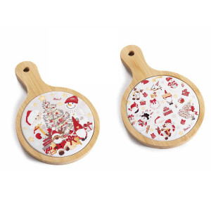 Set 2 platouri Craciun lemn ceramica multicolora cm 12 x 18 H