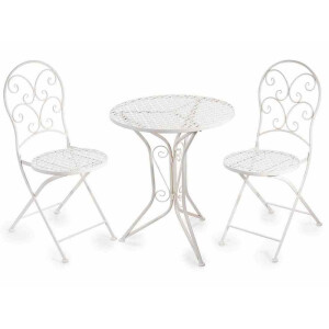 Set mobilier gradina masa 2 scaune fier alb Ø 60 cm x 70 H, 38 x 53 x 90 H