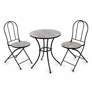Set mobilier gradina masa 2 scaune fier ceramica Majolica Ø 60 cm x 70 H, 38 x 52,5 x 88 H