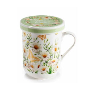 Cana cu capac ceramica multocolora Musetel Ø 7,5 cm x 10,5 H, 300 ml