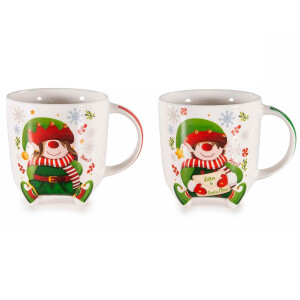 Set 8 cani Craciun portelan 9x9.5 cm, 350 ml