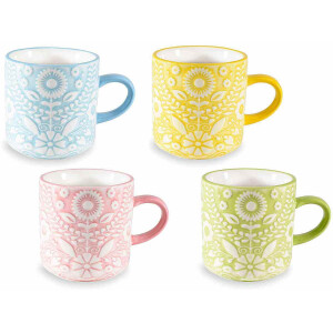 Set 4 cani portelan multicolor 8.5x9 cm, 350 ml