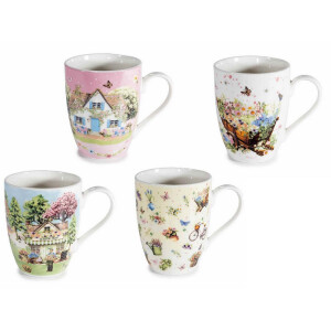 Set 4 cani portelan multicolor in cutii cadou  Flower Ø 8 cm x 10,5 H, 300 ml
