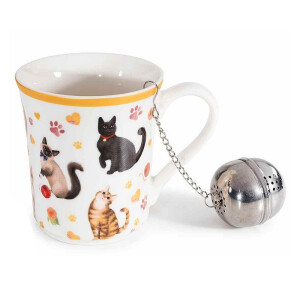 Cana portelan cu infuzor ceai in cutie cadou Pisicute Ø 8,5 x 9 H, 250 ml