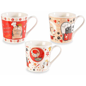 Set 3 cani portelan Pisicute 9.5x9.5 cm, 350 ml