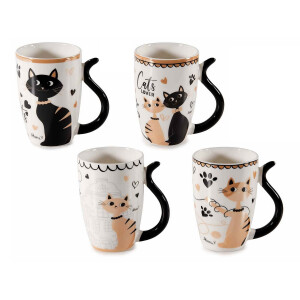 Set 4 cani portelan multicolor Pisicute 8.5x12 cm, 350 ml