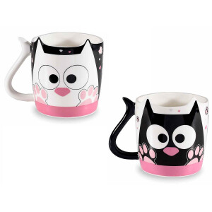 Set 2 cani in cutie cadou portelan Pisicute 9x9 cm, 400 ml