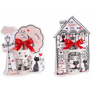 Set 2 cani portelan multicolor in cutii cadou Pisicuta Ø 8 cm x 10,5 H, 300 ml