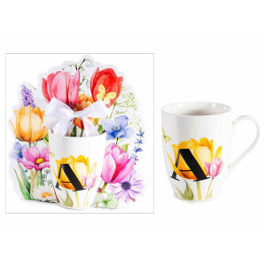 Cana portelan multicolor in cutie cadou litera A Ø 8 cm x 10,5 H, 300 ml