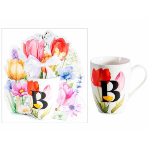 Cana portelan multicolor in cutie cadou litera B Ø 8 cm x 10,5 H, 300 ml
