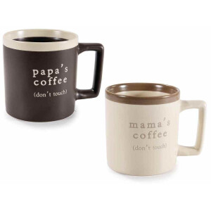 Set 2 cani portelan maro crem Mama's, Papa's Coffee  Ø 9 cm x 9,5 H, 400 ml
