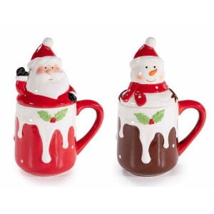 Set 4 cani Craciun ceramica multicolora Ø 9 cm x 18.5 H, 400 ml