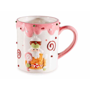 Set 6 cani Craciun ceramica multicolora 9x10 cm, 400 ml
