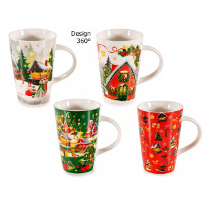 Set 4 cani Craciun portelan multicolor 8.5x12.5 cm, 400 ml