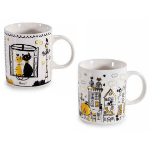 Set 6 cani portelan multicolor 8.5x9.5 cm, 350 ml