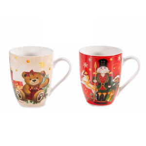 Set 6 cani Craciun portelan multicolor 8x10 cm, 350 ml