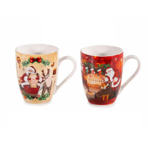 Set 6 cani Mos Craciun portelan multicolor 8x10.5 cm, 350 ml