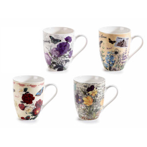 Set 4 cani portelan multicolor 8x10.5 cm, 350 ml
