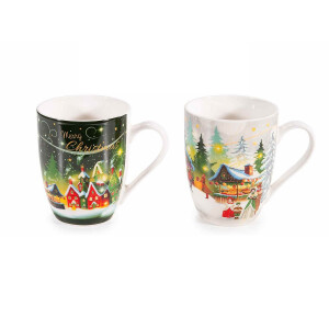 Set 6 cani Christmas portelan multicolor 8x10.5 cm, 300 ml