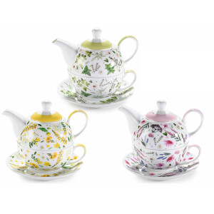 Set 3 ceainice, 3 cesti portelan multicolor 16x11x14 cm, 400 ml, 250 ml