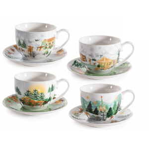 Set 4 cesti Craciun portelan multicolor Ø 9 x 6,5 H, 250 ml