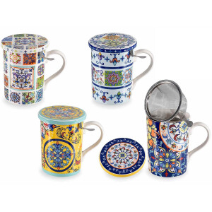 Set 4 cani portelan, 4 infuzoare ceai  8x10.5 cm, 350 ml