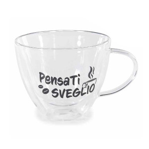 Ceasca sticla fund dublu transparenta neagra Ø 11 cm x 9 H, 300 ml