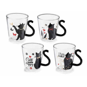 Set 4 cani sticla multicolora Pisicute  Ø 8 cm x 9 H, 250 ml