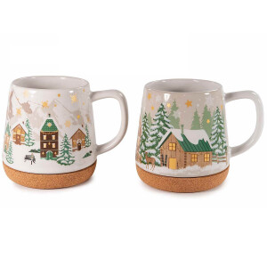 Set 2 cani Craciun ceramica multicolora 11x11 cm, 550 ml