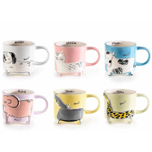 Set 6 cani ceramica multicolora 9.5x10 cm, 480 ml