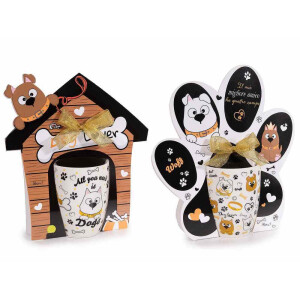 Set 2 cani portelan multicolor in cutii cadou Catelusi Ø 8 cm x 10,5 H, 300 ml