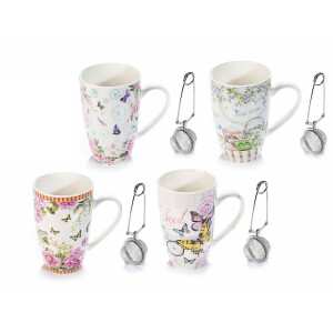 Set 4 cani portelan, 4 infuzoare 8.5x13 cm, 450 ml