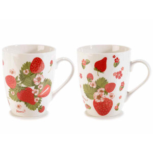Set 6 cani portelan multicolor Capsuni 8.5x10 cm, 350 ml