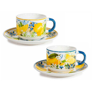 Set 2 cesti cu 2 farfurioare portelan in cutii cadou Lamai Ø 8 cm x 6 H, 250 ml