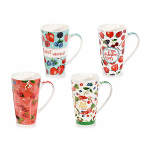 Set 4 cani portelan Fructe 9x15 cm, 500 ml