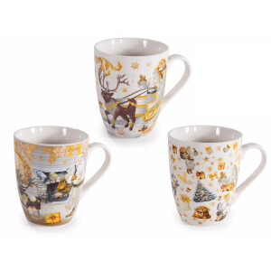 Set 6 cani Craciun portelan multicolor Ø 8 x 10,5 H, 350 ml