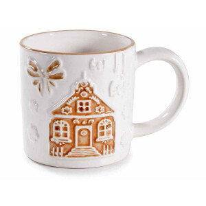 Set 4 cani Craciun ceramica alba maro Ø 9 cm x 9 H, 350 ml