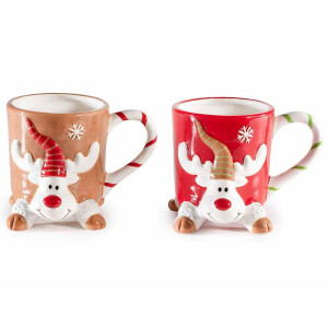Set 4 cani Craciun ceramica multicolora 8.5x10 cm, 350 ml