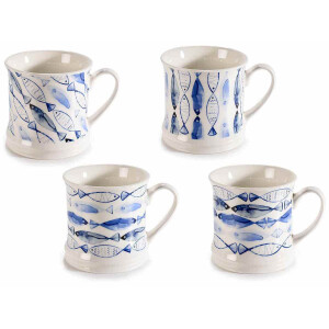 Set 4 cani portelan alb albastru Pesti 8.5x8.5, 280 ml