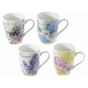 Set 4 cani portelan multicolor 8x10 cm, 310 ml
