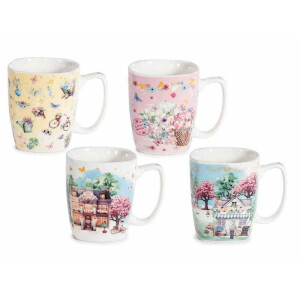 Set 4 cani portelan multicolor Spring 8,5 cm x 10 H, 420 ml