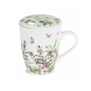 Cana portelan cu infuzor ceai in cutie cadou Flowers Ø 8,5 cm x 11 H, 300 ml