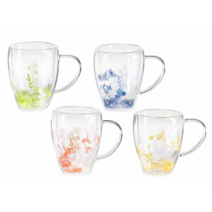 Set 4 cani sticla dubla multicolora Ø 9 cm x 11 H, 300 ml