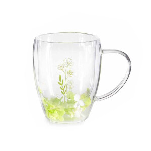 Cana sticla dubla transparenta verde Ø 9 cm x 11 H, 300 ml