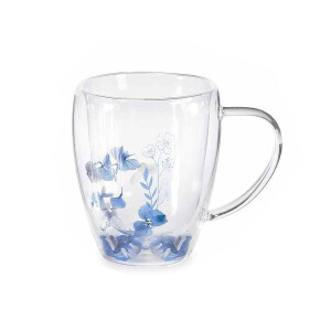 Cana sticla dubla transparenta albastra Ø 9 cm x 11 H, 300 ml