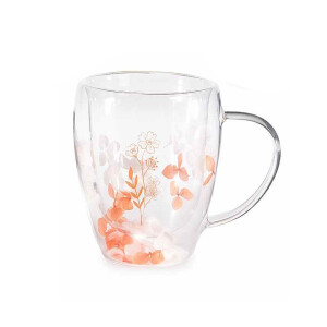 Cana sticla dubla transparenta portocalie Ø 9 cm x 11 H, 300 ml
