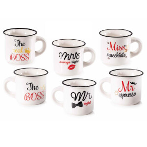 Set 6 cani portelan multicolor  Ø 6 cm x 5,5 H, 70 ml